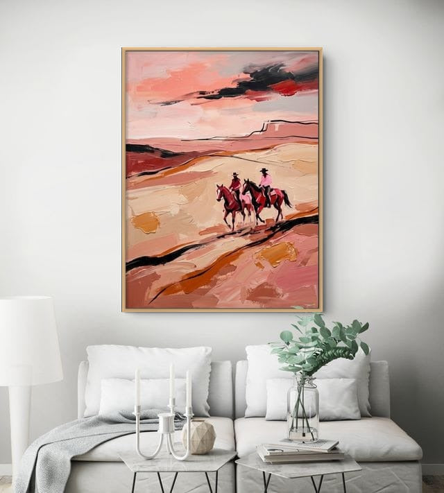 Schilderij met natuur houten lijst aan de muur