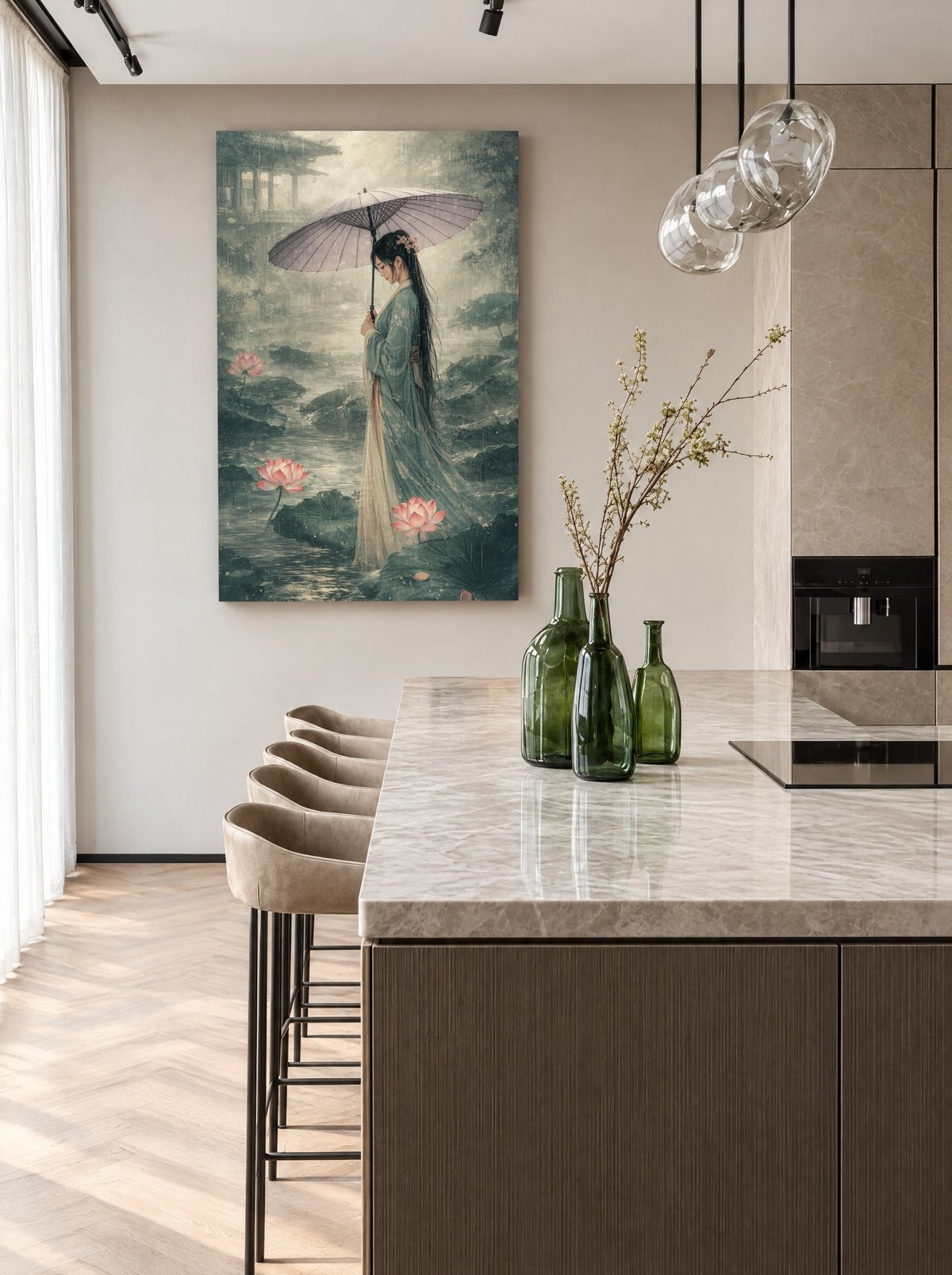 Lotusdroom in Zachte Regen als canvas zonder lijst aan de muur