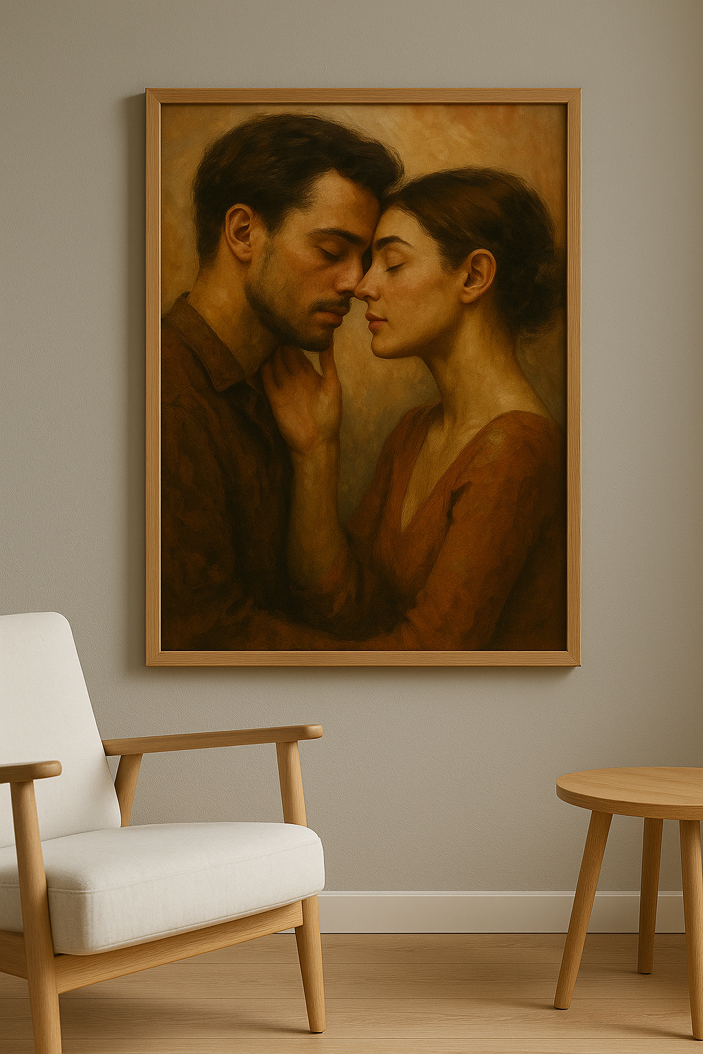 Liefde wanddecoratie in interieur, eikenhouten lijst