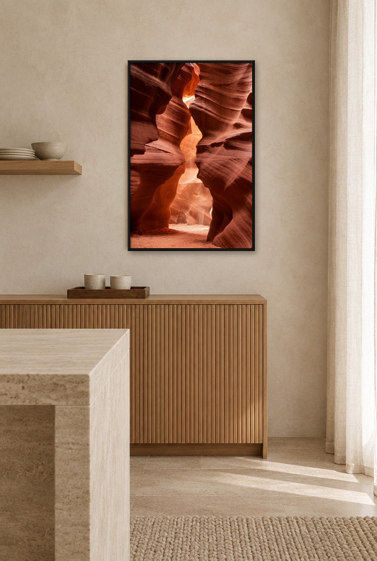 Lower Antelope Canyon Lichtspel Wandbild mit schwarzem Rahmen an der Wand in der Küche