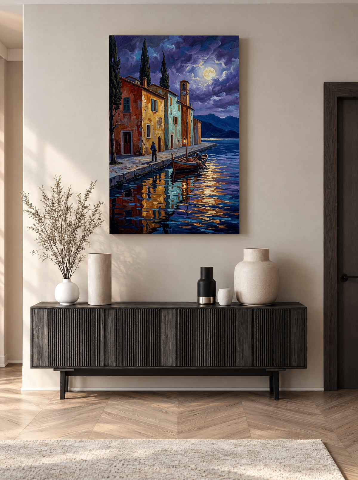 Maanlicht over Porto Celeste als canvas zonder lijst aan de muur
