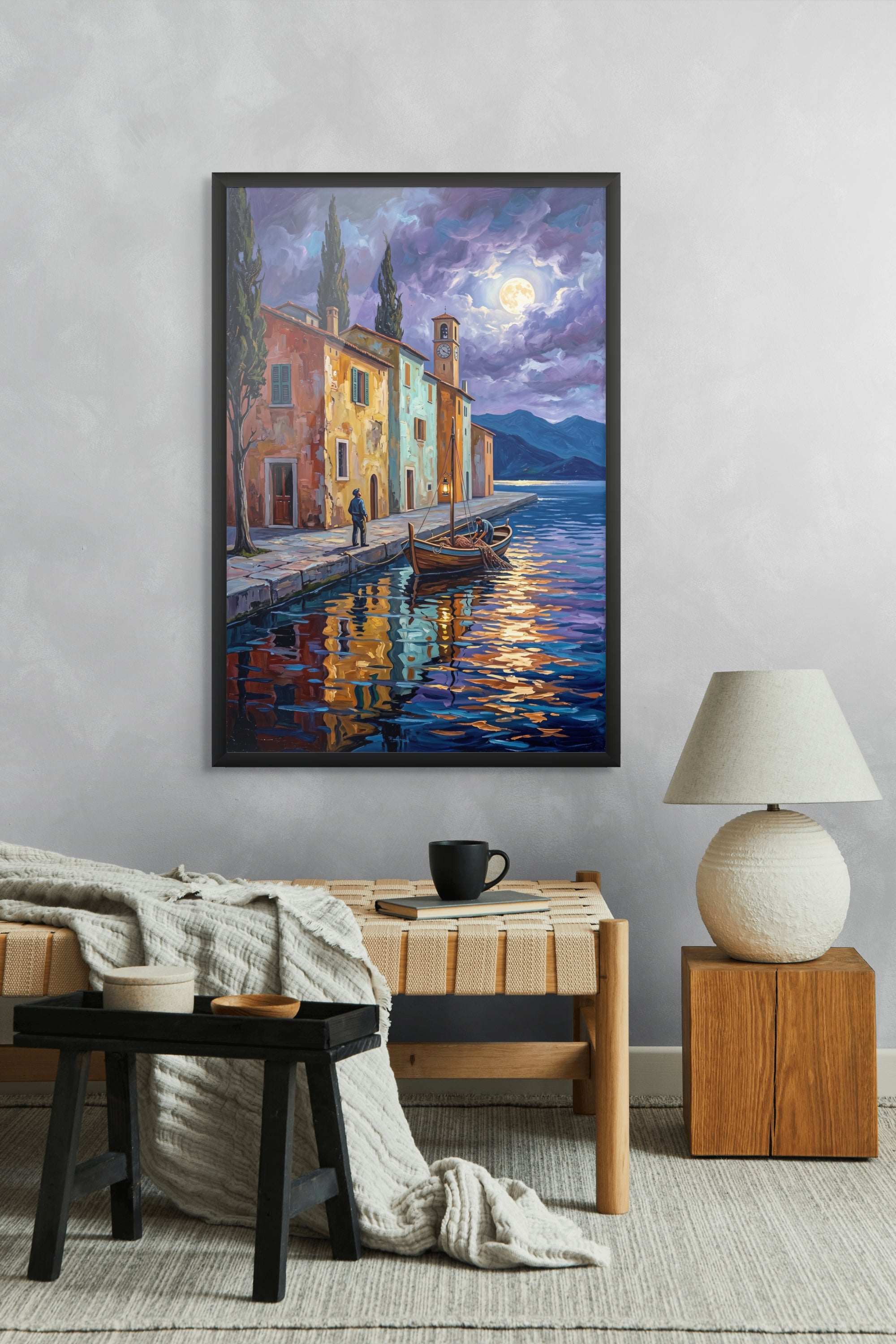 Maanlicht over Porto Celeste Wanddecoratie – Romantisch Landschap Canvas Print