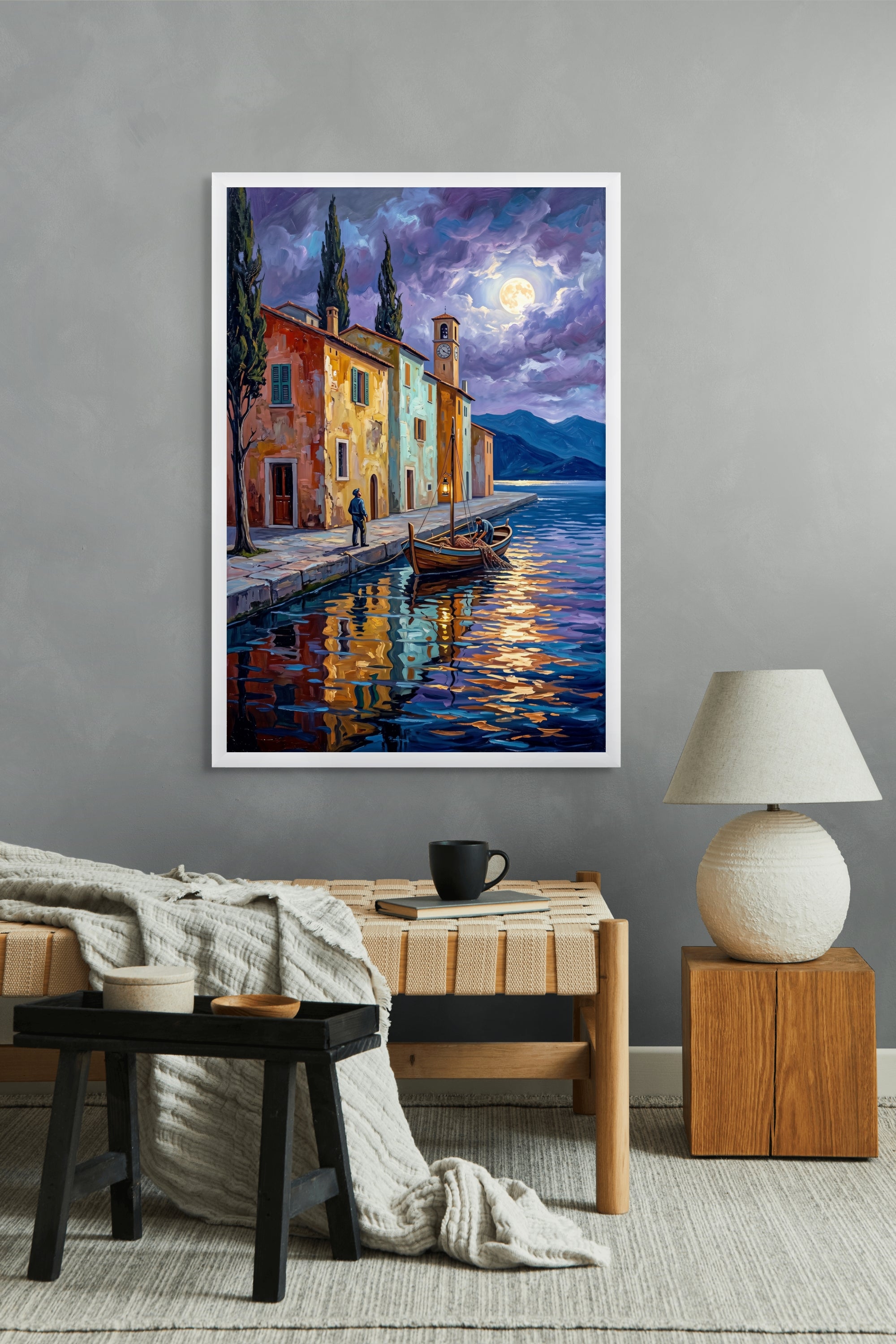 Maanlicht over Porto Celeste Wanddecoratie – Romantisch Landschap Canvas Print