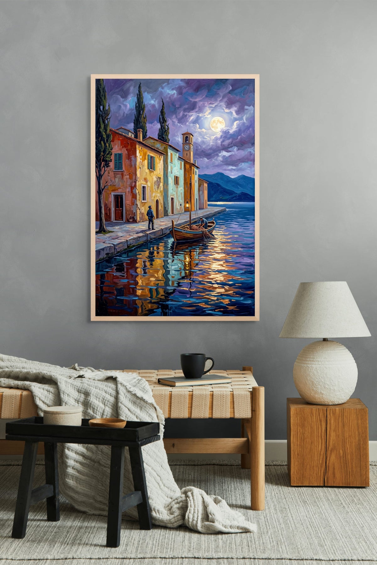 Maanlicht over Porto Celeste Wanddecoratie | ArtifyCanvas