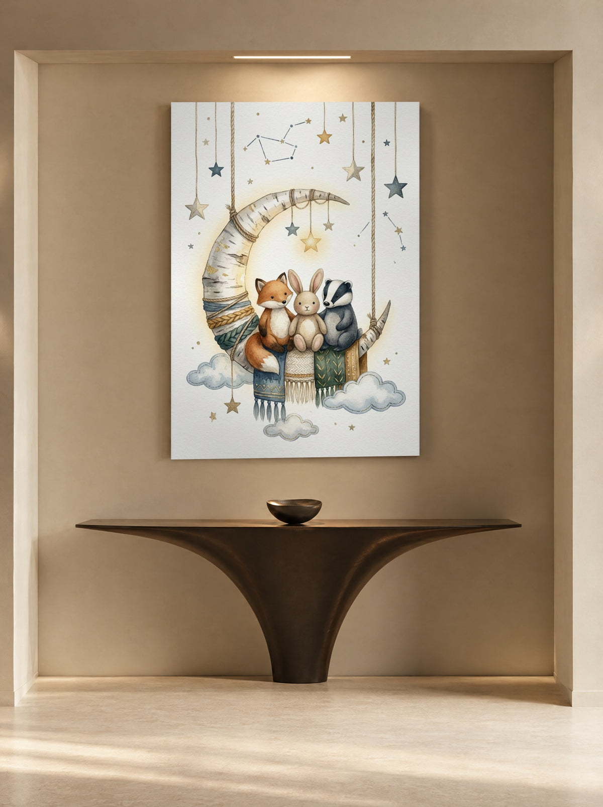 Maanvriendjes onder Sterrenlicht als canvas zonder lijst aan de muur