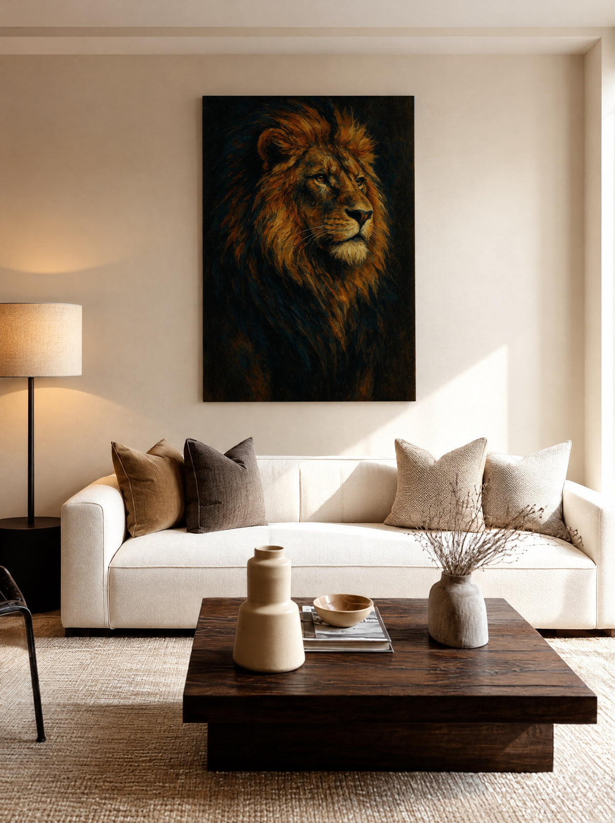 Majestueuze Leeuw in Goud als canvas zonder lijst aan de muur