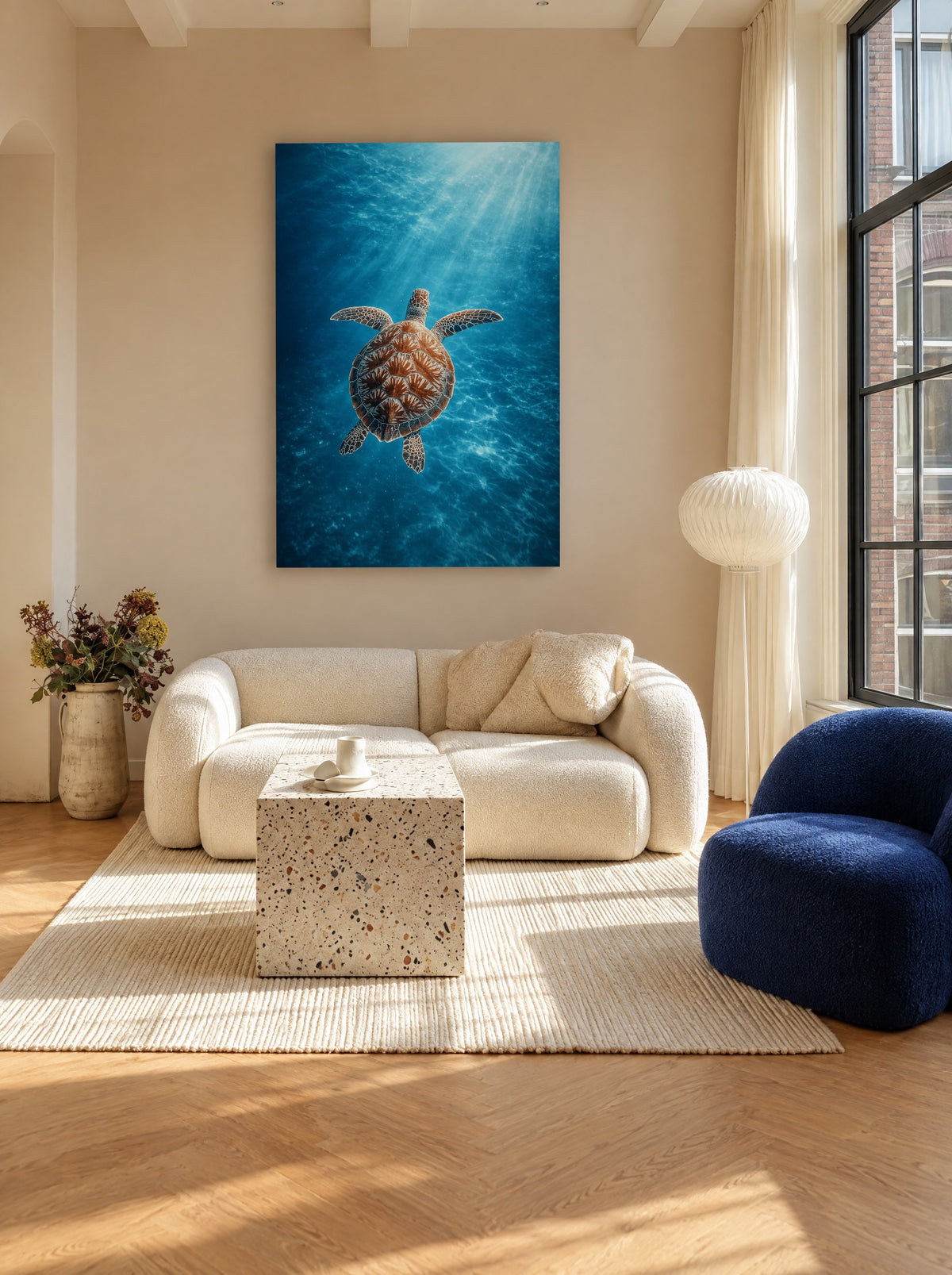 Majestueuze Zeeschildpad Onderwater als canvas zonder lijst aan de muur