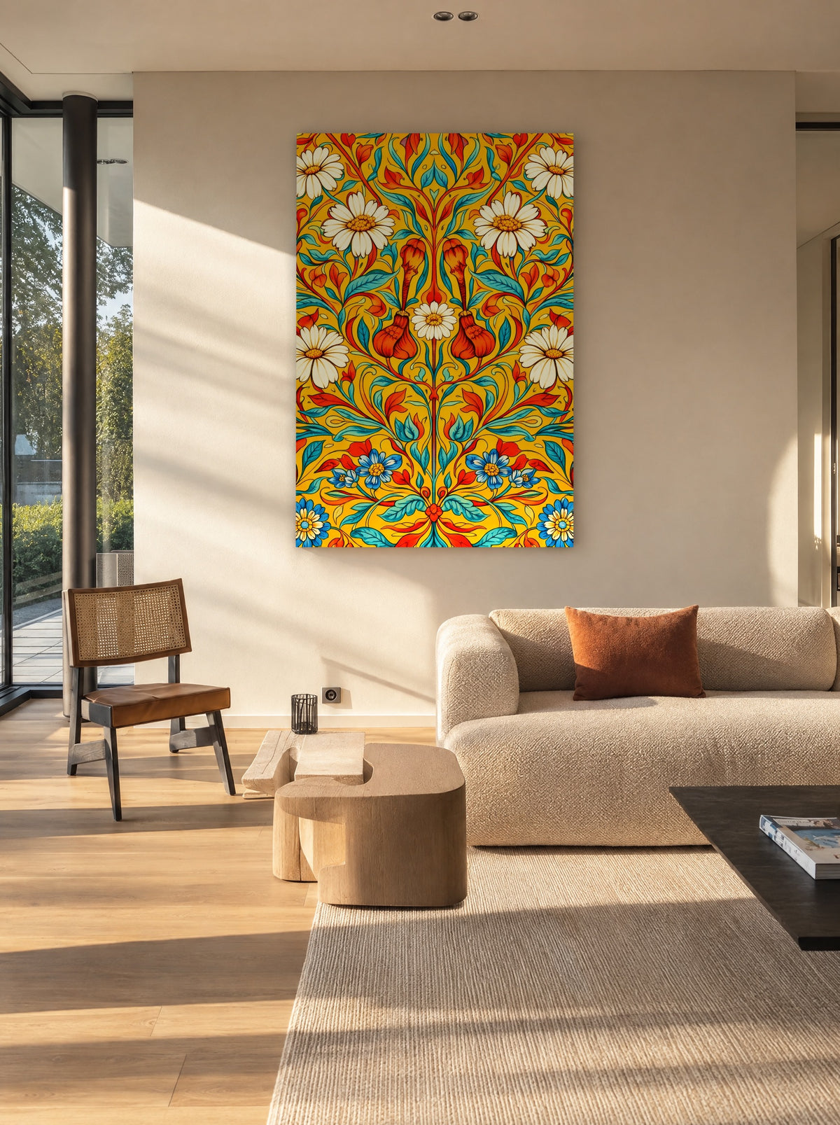 Margrieten op Gouden Achtergrond als canvas zonder lijst aan de muur