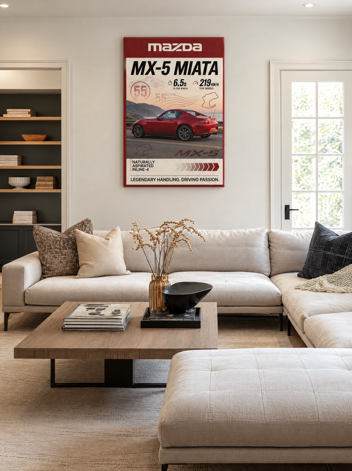 Mazda MX-5 Miata als canvas zonder lijst aan de muur