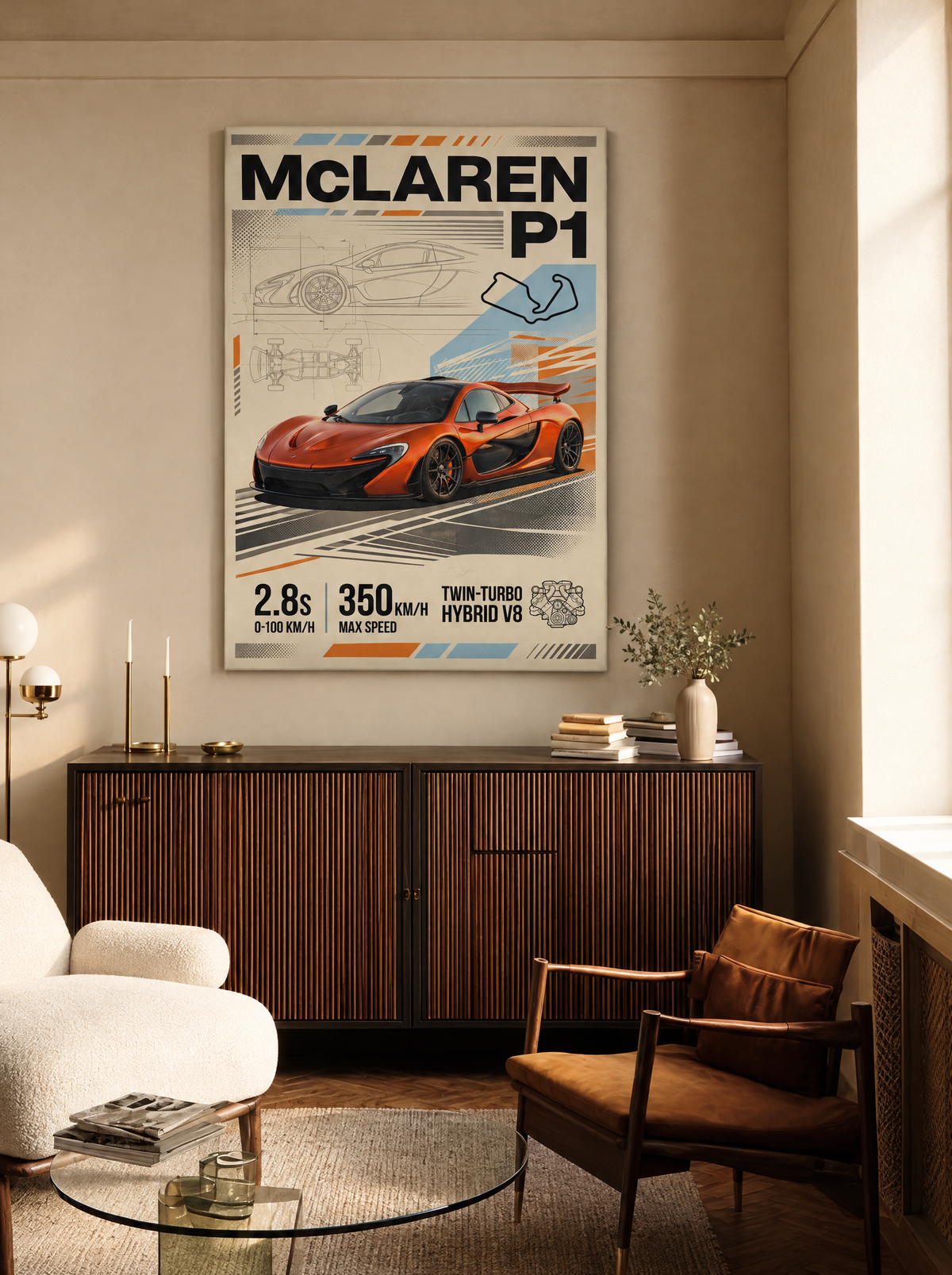 McLaren P1 als canvas zonder lijst aan de muur