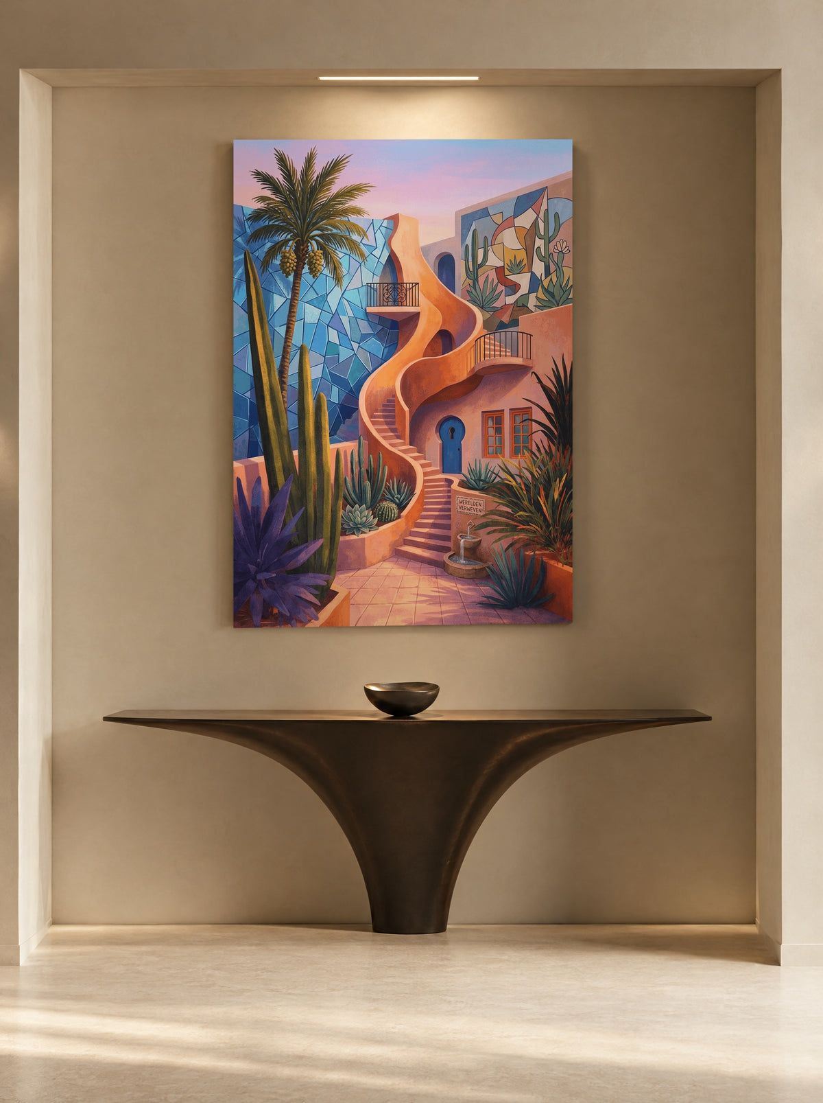 Mediterranean Alleyway Sunset als canvas zonder lijst aan de muur