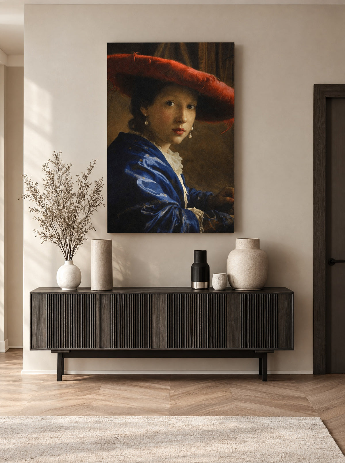 Meisje met de Rode Hoed als canvas zonder lijst aan de muur
