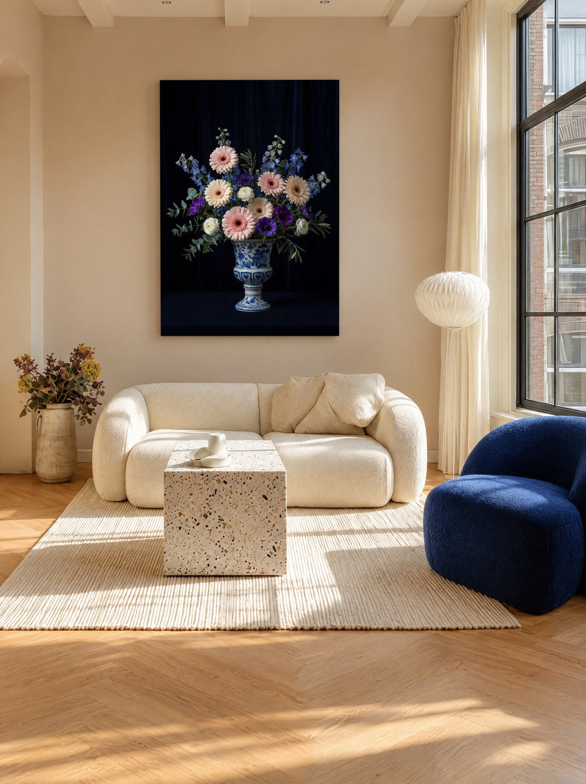 Middernacht in Delfts Blauw als canvas zonder lijst aan de muur