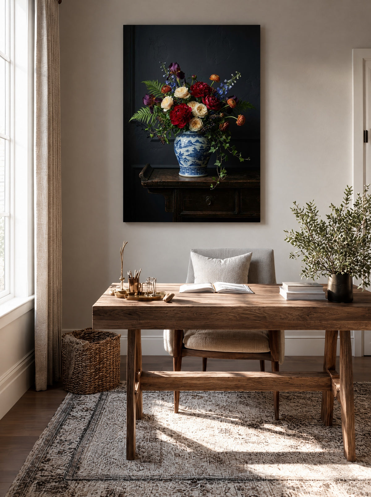 Middernacht in Porselein als canvas zonder lijst aan de muur