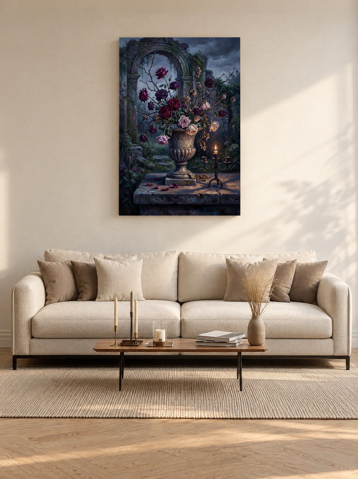Middernacht in Rozentuin als canvas zonder lijst aan de muur