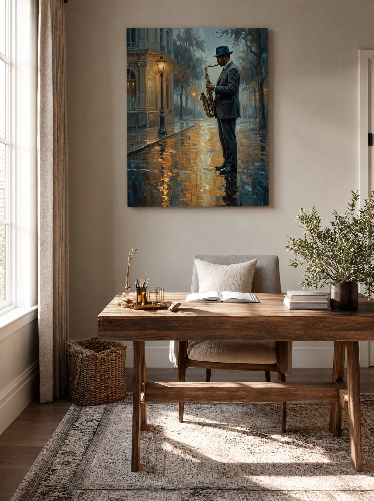 Midnight Blues op Natte Straat als canvas zonder lijst aan de muur