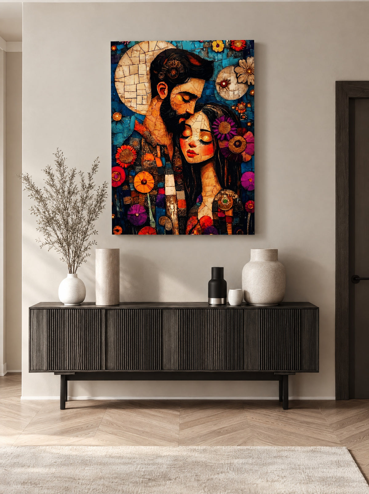 Midnight Mosaic Lovers als canvas zonder lijst aan de muur