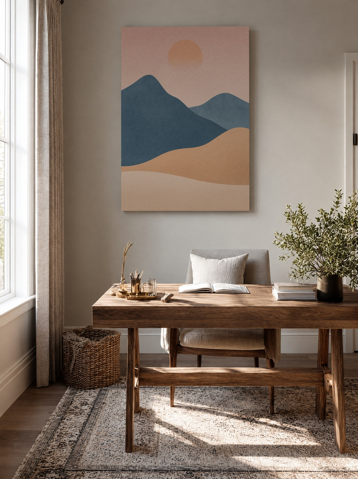 Minimalistisch Landschap in Zachte Tinten als canvas zonder lijst aan de muur