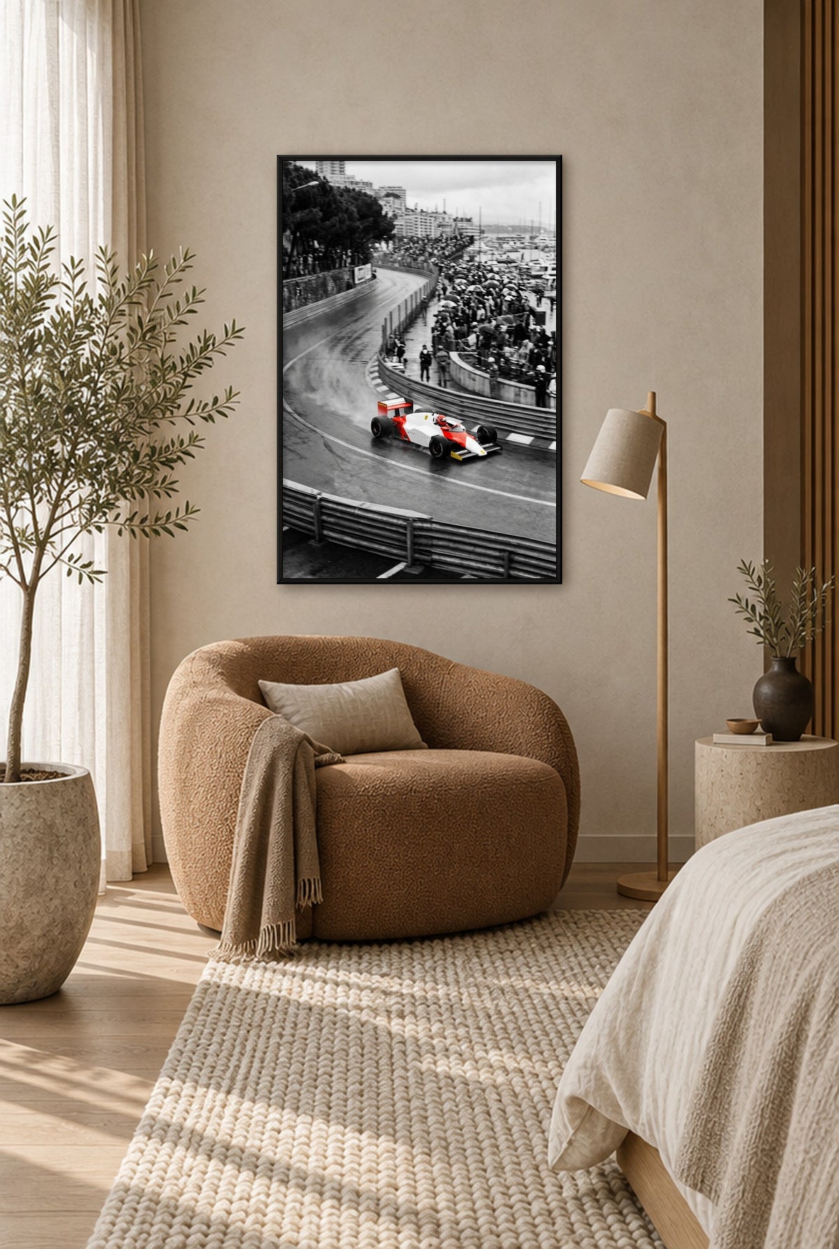 Monaco in de Regen Wandbild mit schwarzem Rahmen an der Wand im Schlafzimmer