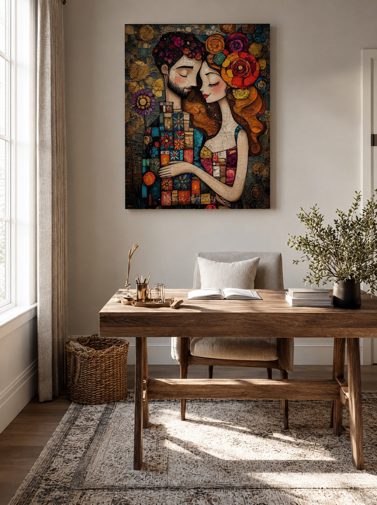 Mosaic Hearts in Bloom als canvas zonder lijst aan de muur