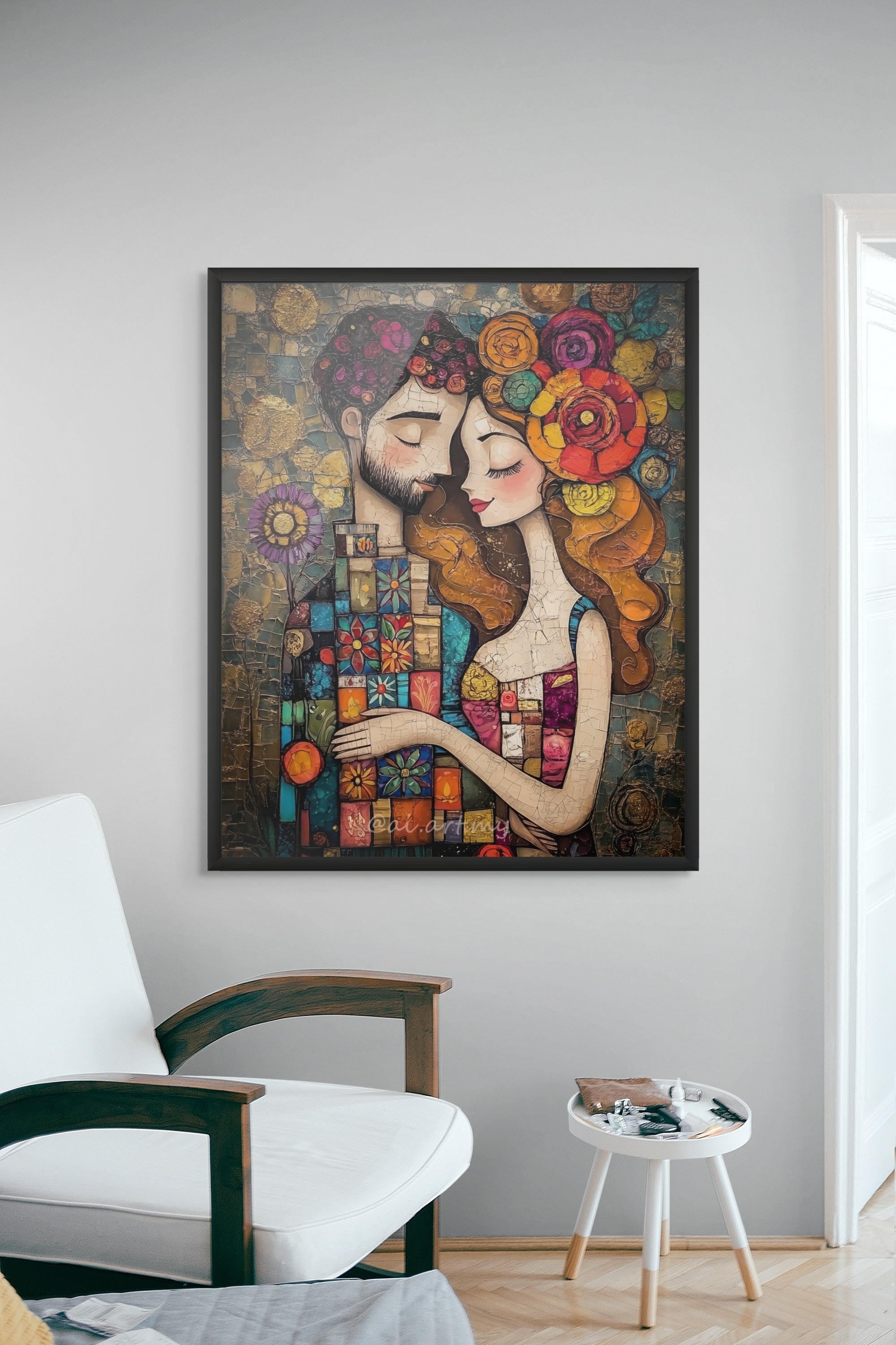 Mozaïek Harten Bloesem Wanddecoratie – Kleurrijke Liefde Canvas Print