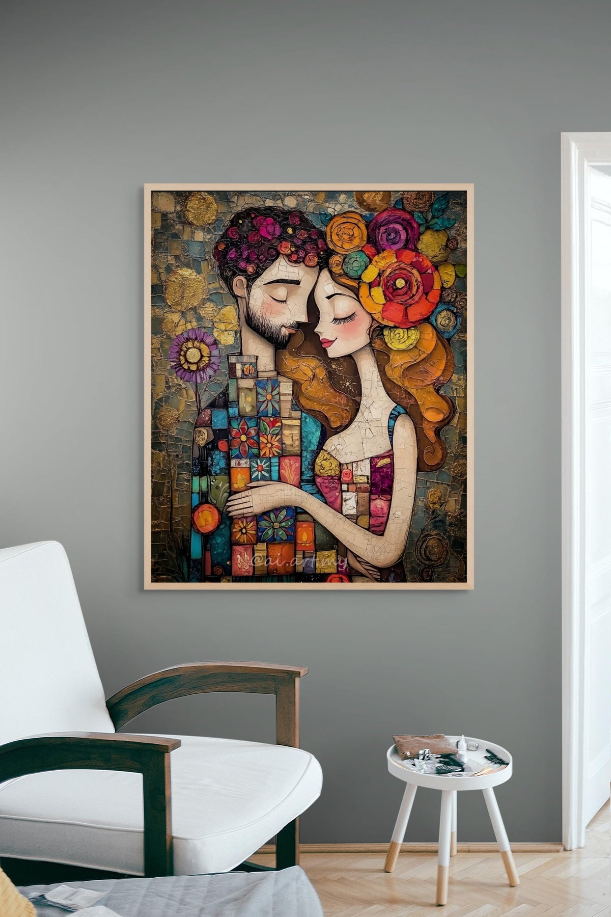 Mosaic Hearts in Bloom Schilderij