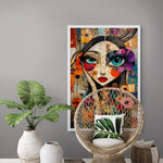 Mozaïekmeisje met Droomogen Wanddecoratie – Kleurrijk Portret Canvas Print