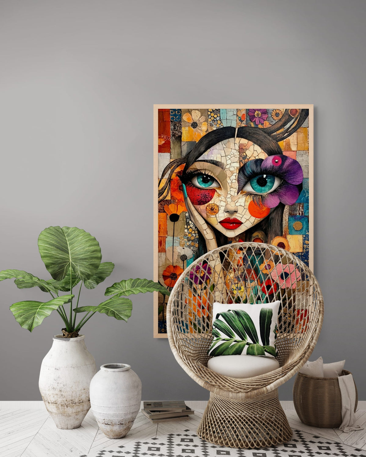 Mozaiekmeisje met Droomogen Wanddecoratie | ArtifyCanvas