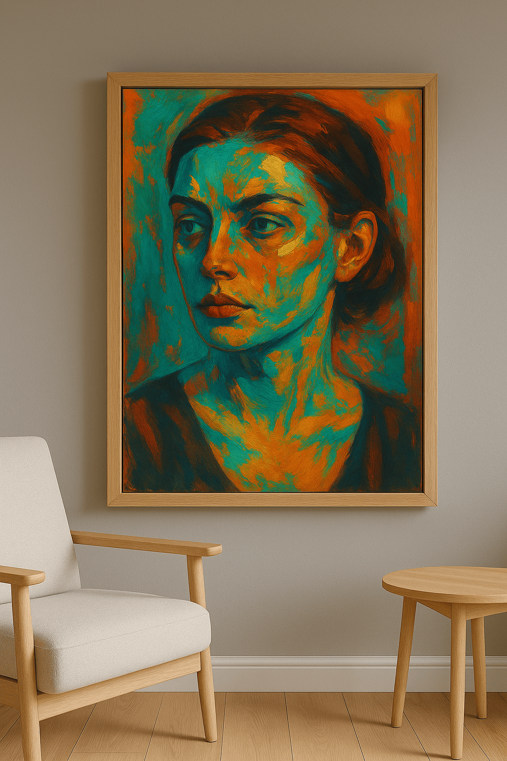 Neon Diva Boulevard wanddecoratie in interieur, eikenhouten lijst