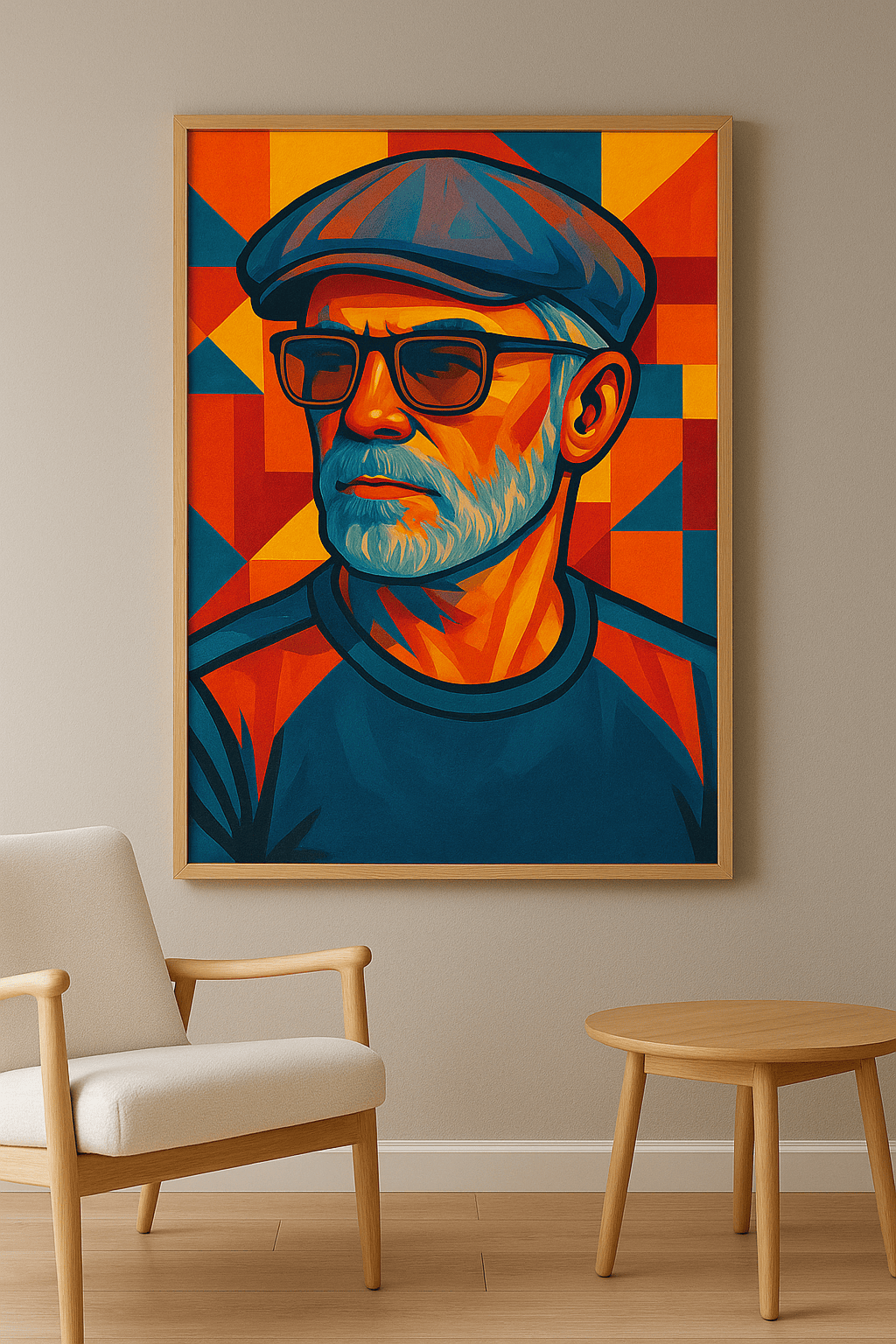 Captain Coolshade wanddecoratie in interieur, eikenhouten lijst