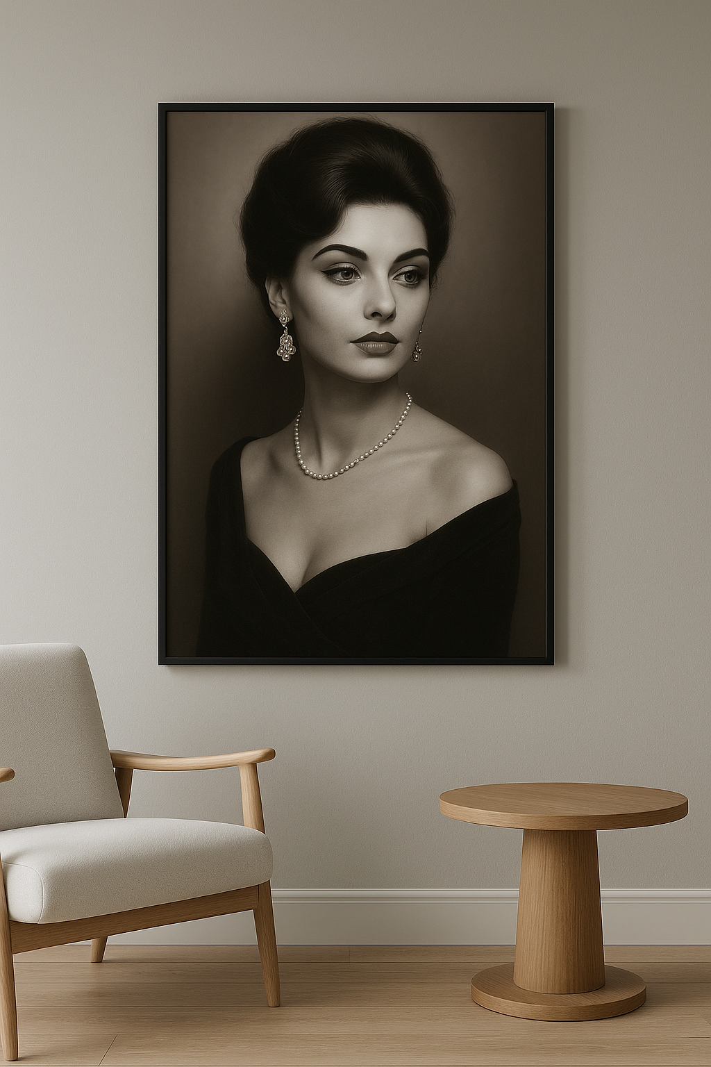 Italiaanse Diva wanddecoratie in interieur, zwarte lijst