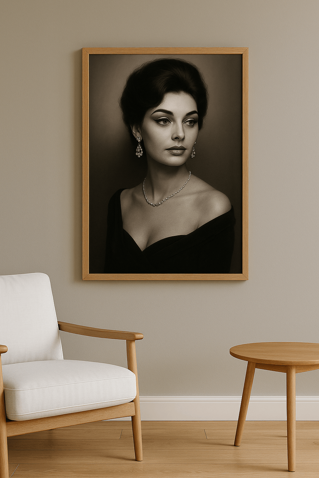 Italiaanse Diva wanddecoratie in interieur, eikenhouten lijst