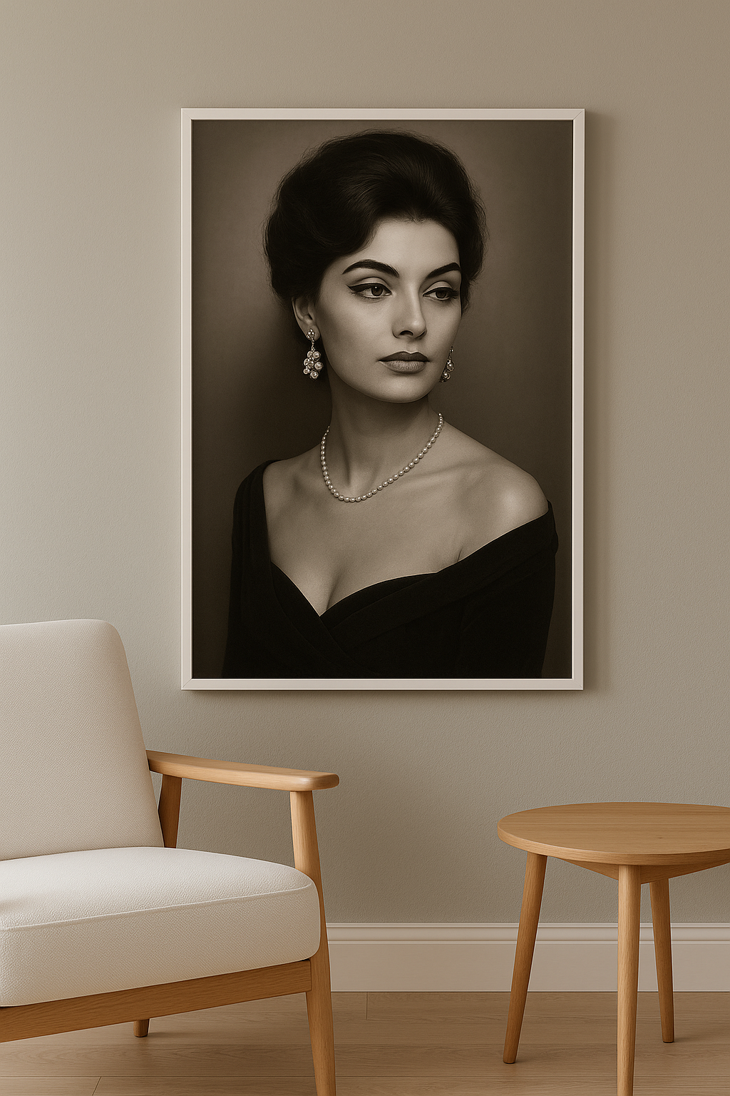 Italiaanse Diva wanddecoratie in interieur, witte lijst