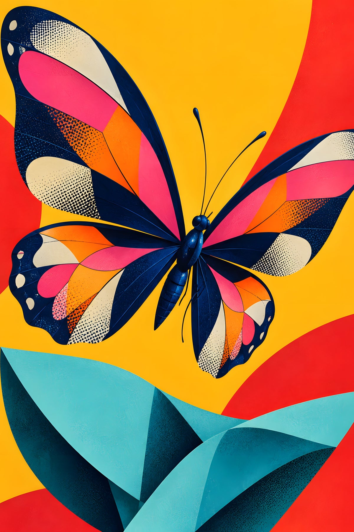 Nachtblauwe Vlinder boven Turquoise Vouw popart canvas schilderij