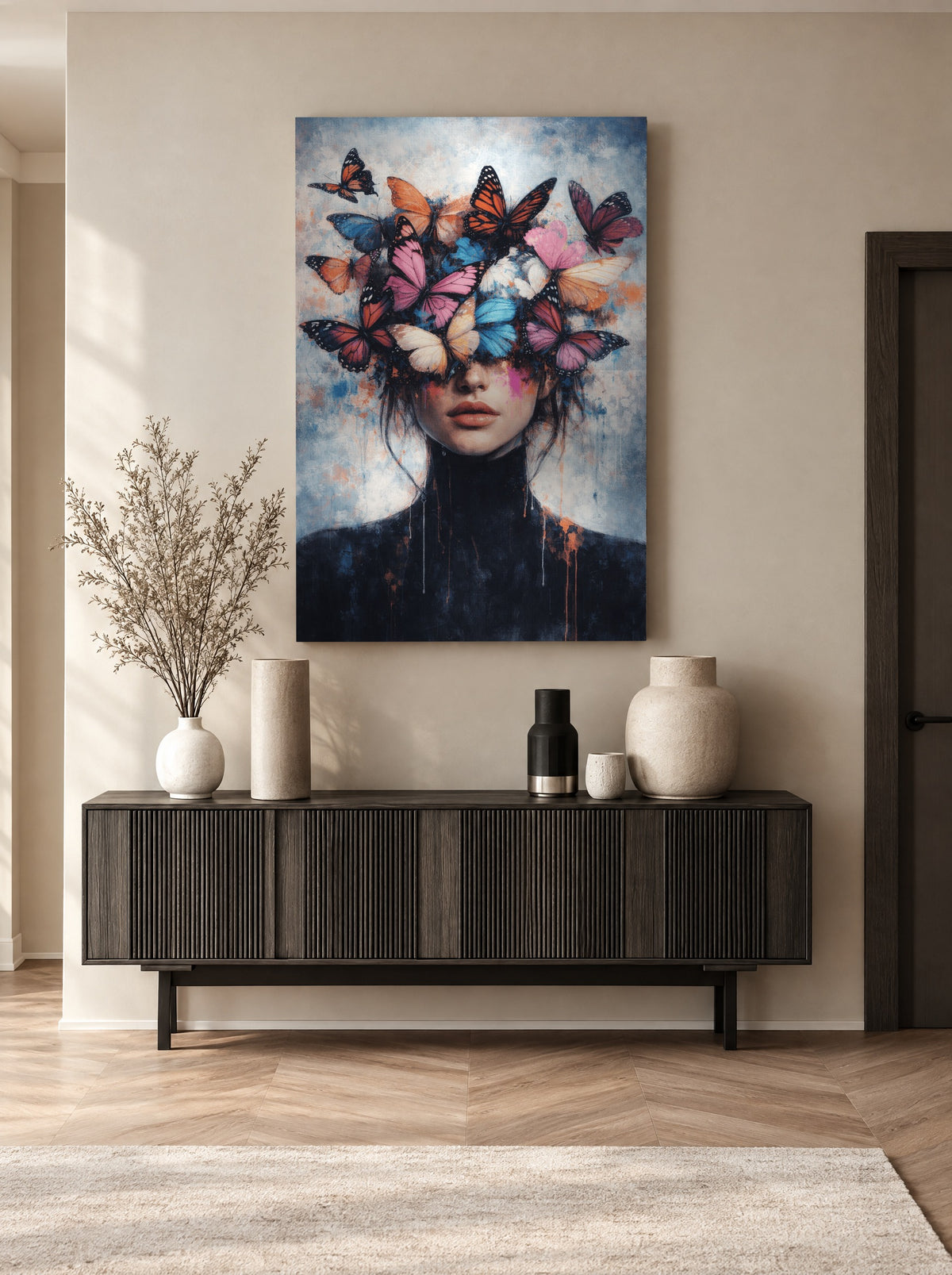 Nachtvlinders in Kleurenmist als canvas zonder lijst aan de muur