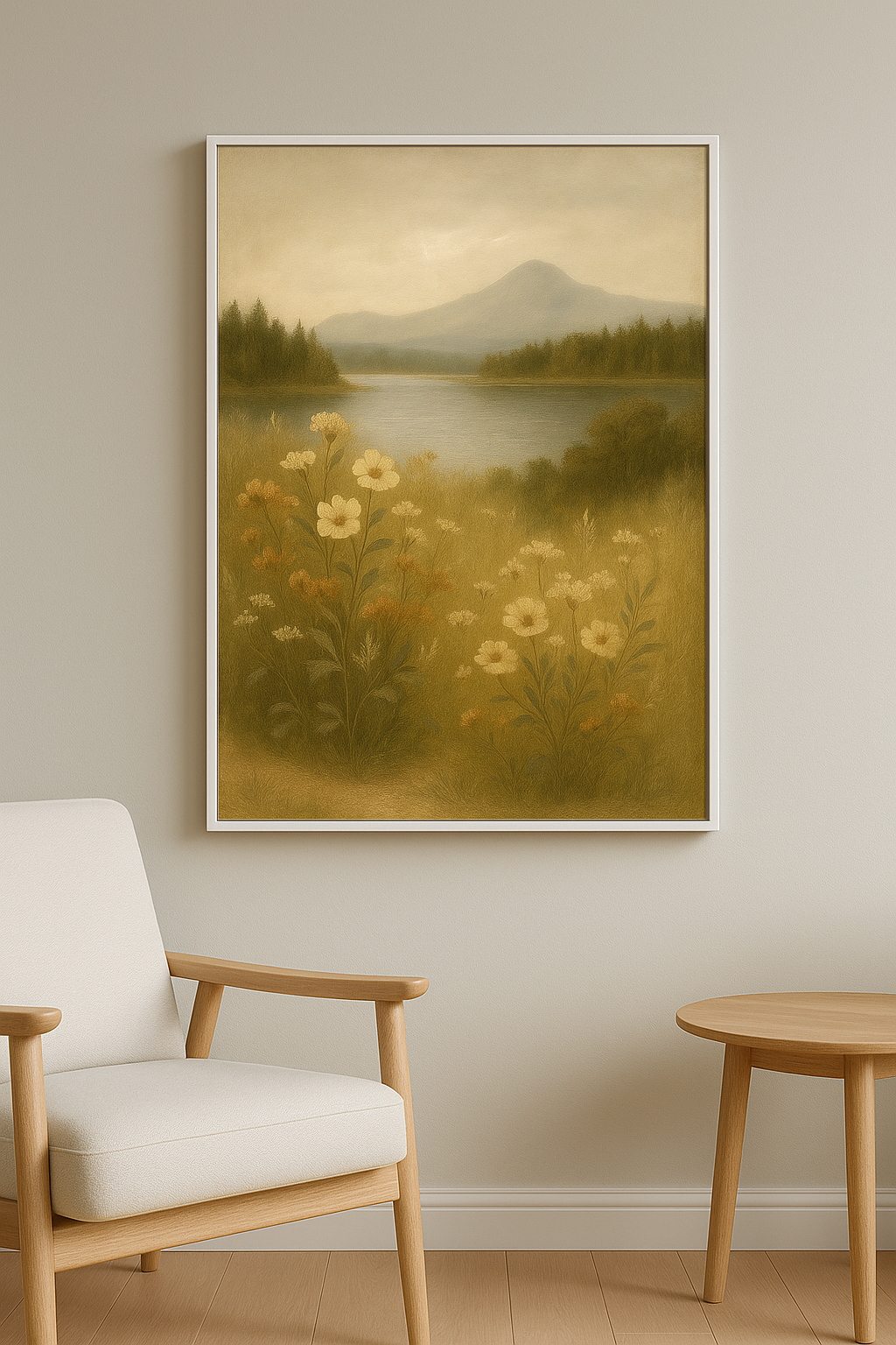 Natuur wanddecoratie in interieur, witte lijst