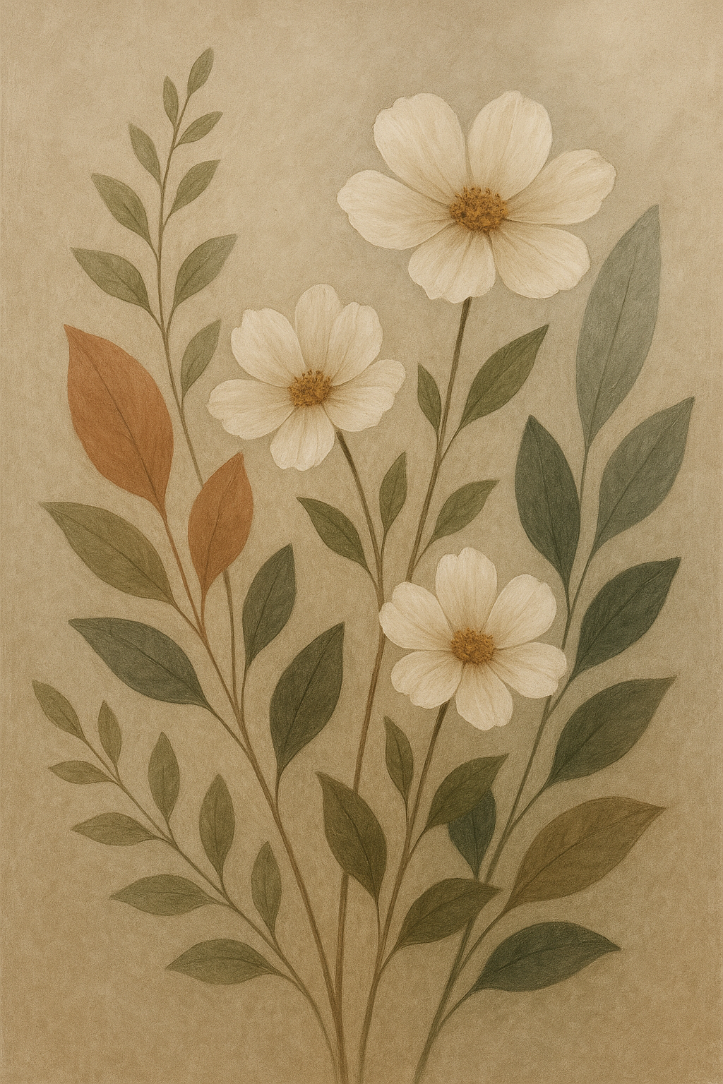Botanische bloemen in aardetinten wanddecoratie