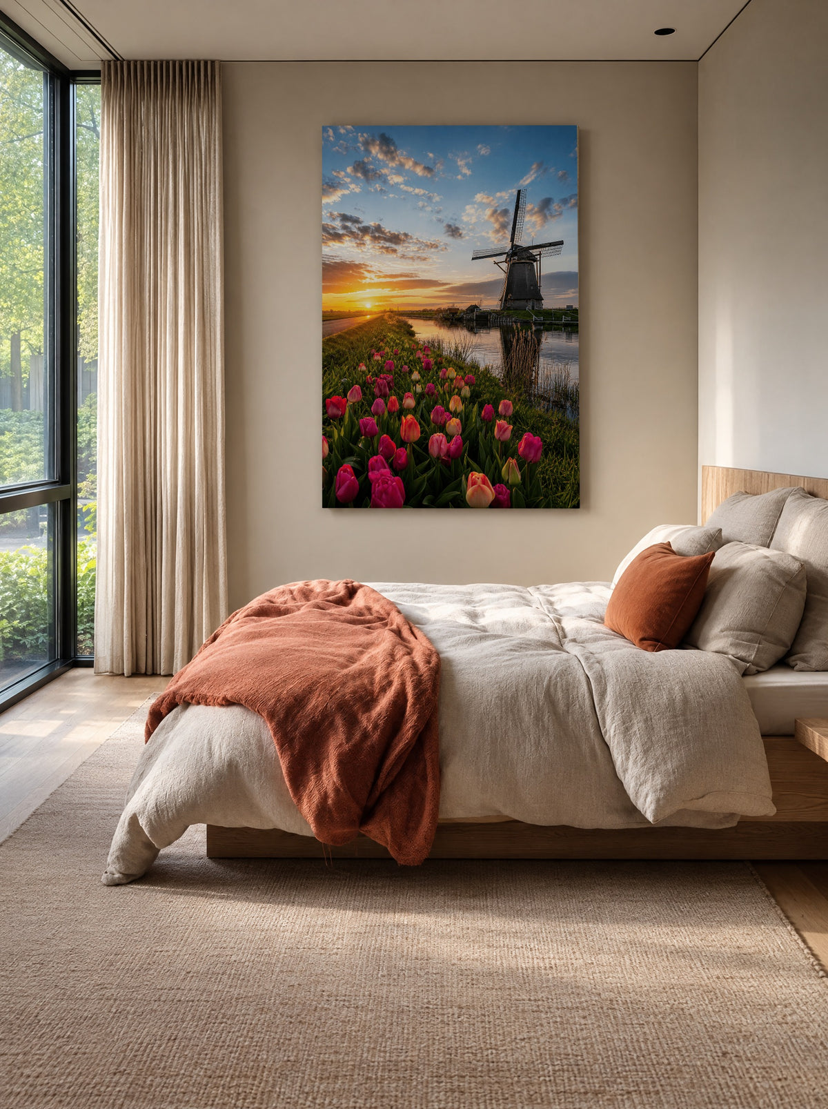 Nederlandse Molen bij Zonsondergang als canvas zonder lijst aan de muur
