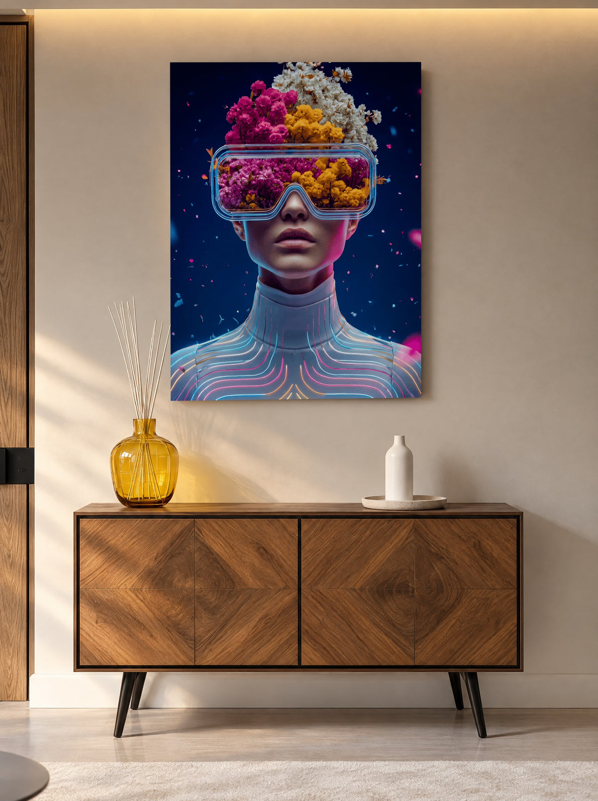 Neon Blossom Vision als canvas zonder lijst aan de muur