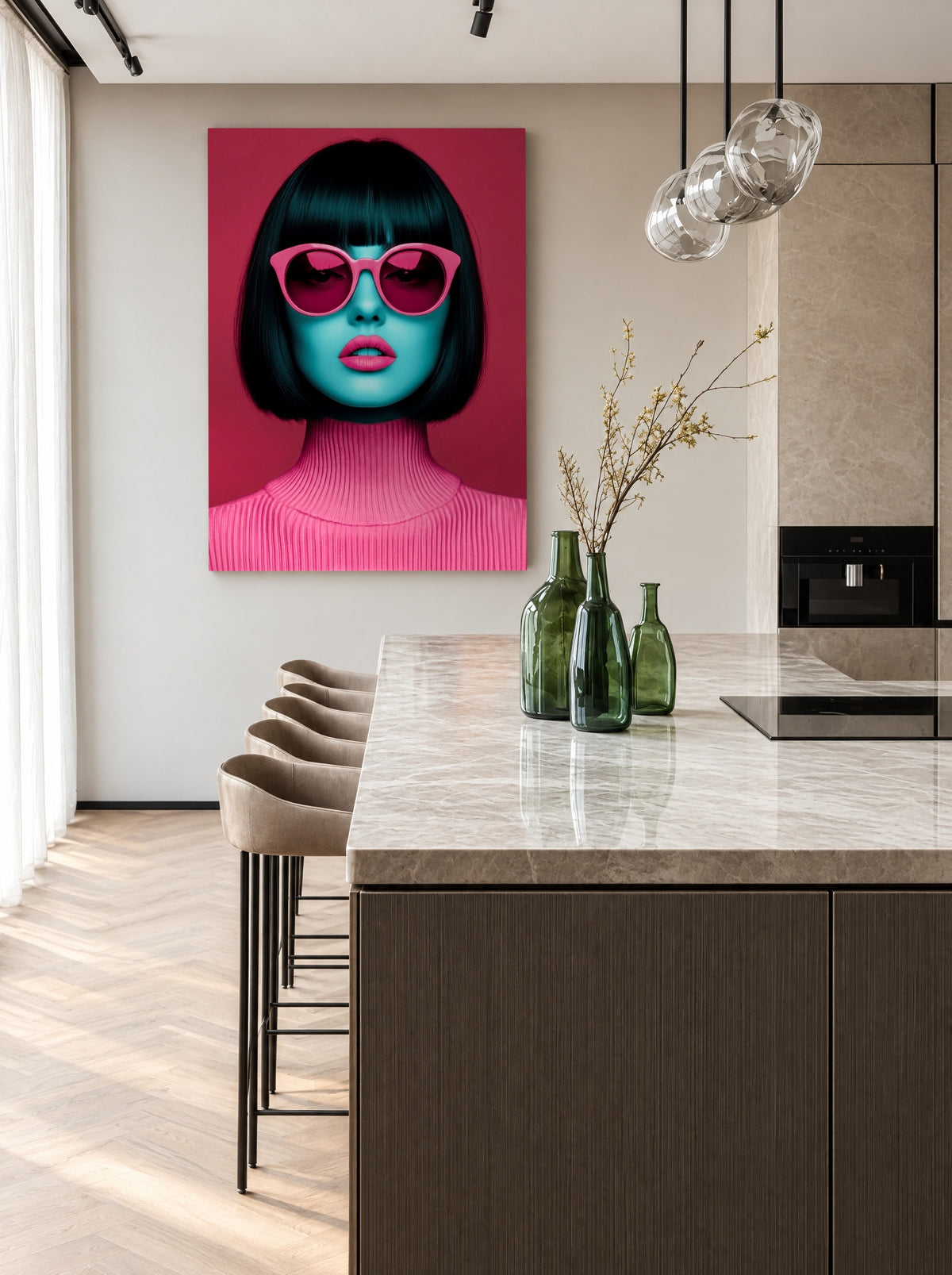 Neon Noir Pink Glam als canvas zonder lijst aan de muur