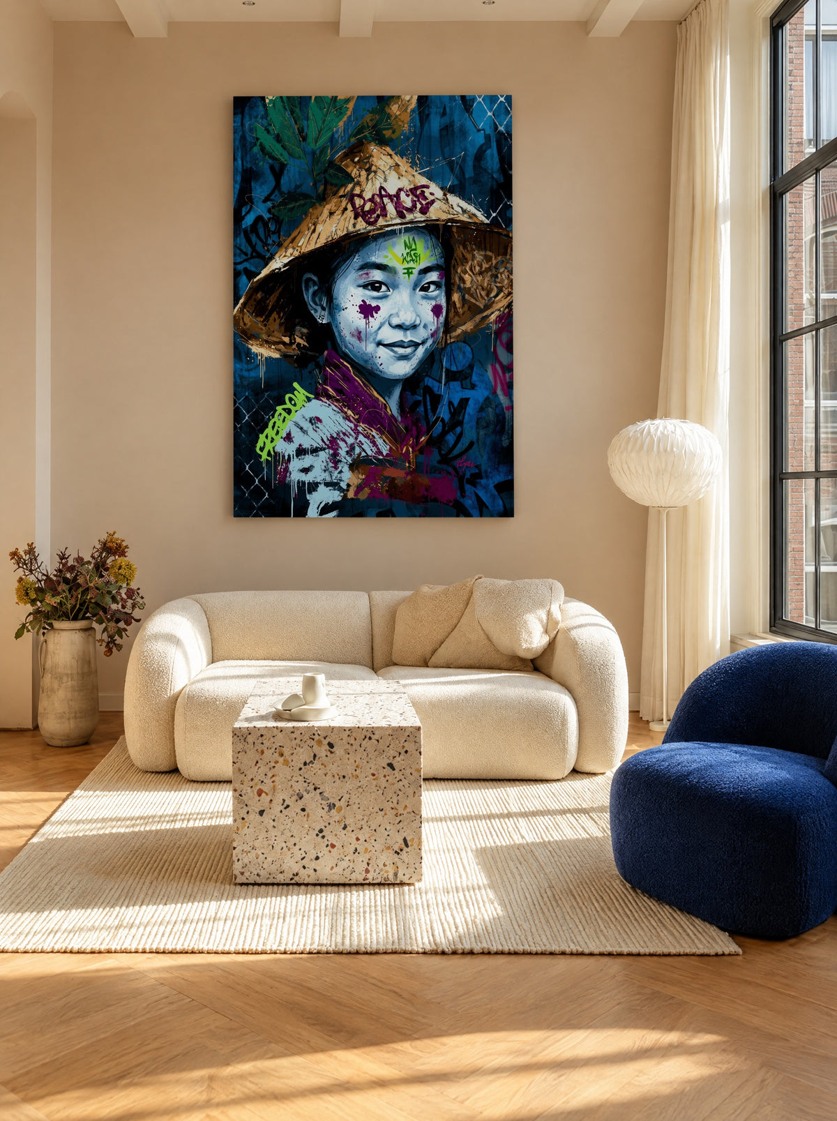 Neon Nomad Rebel als canvas zonder lijst aan de muur