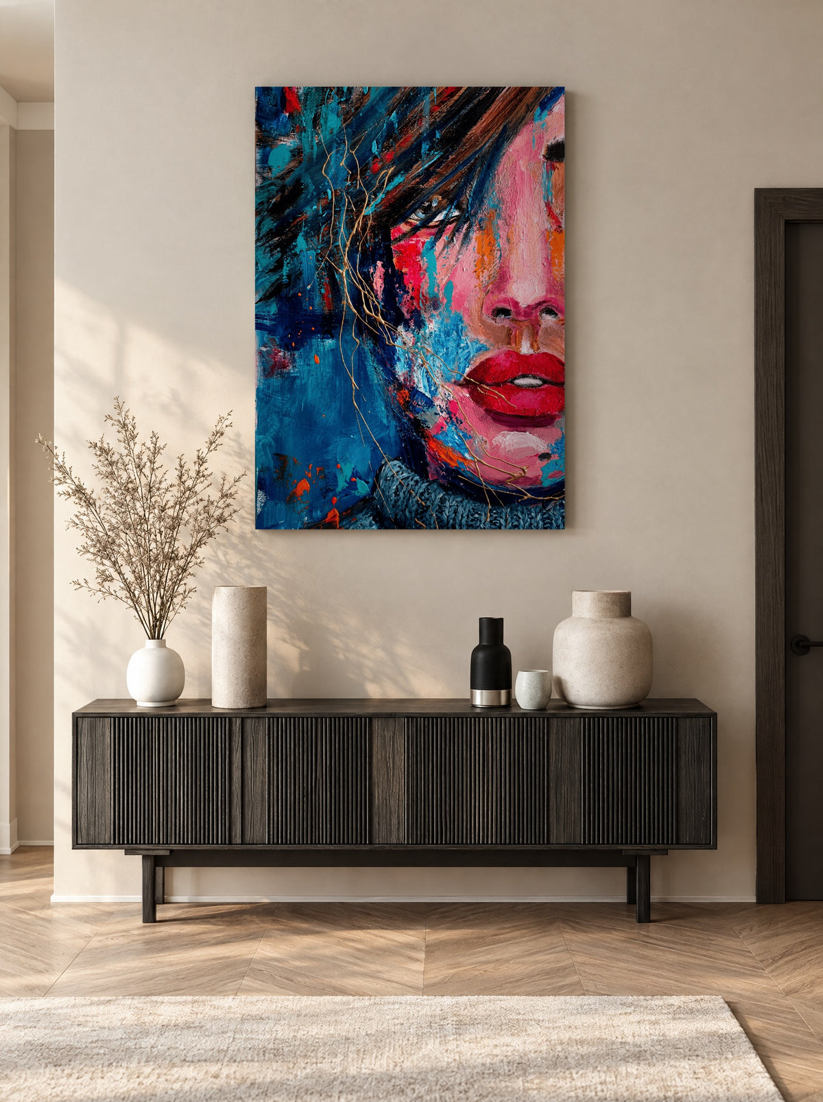 Neon Whisper Lipstick Storm als canvas zonder lijst aan de muur