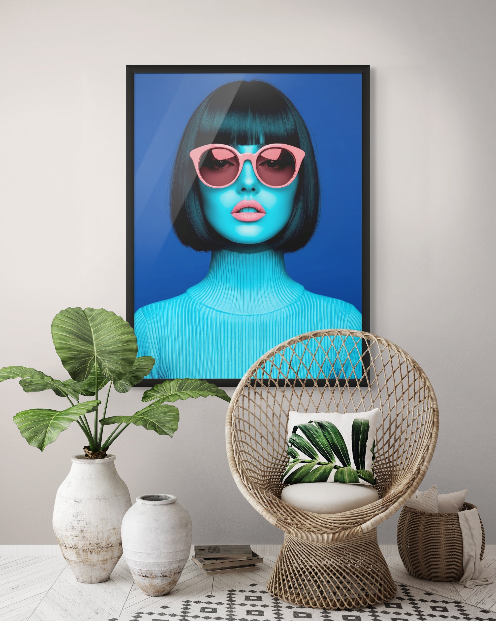 Neon Pop Art Portret Wanddecoratie – Kleurrijke Moderne Canvas Print