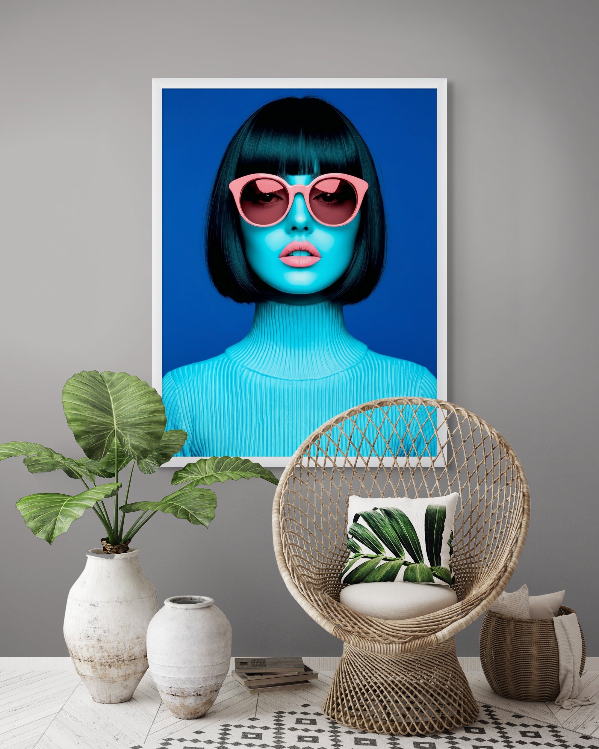 Neon Pop Art Portret Wanddecoratie – Kleurrijke Moderne Canvas Print