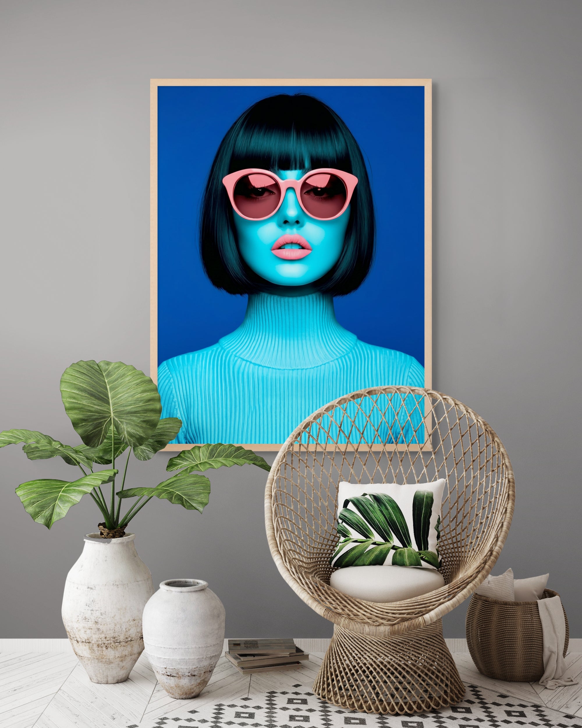 Neon Pop Art Portret Wanddecoratie – Kleurrijke Moderne Canvas Print