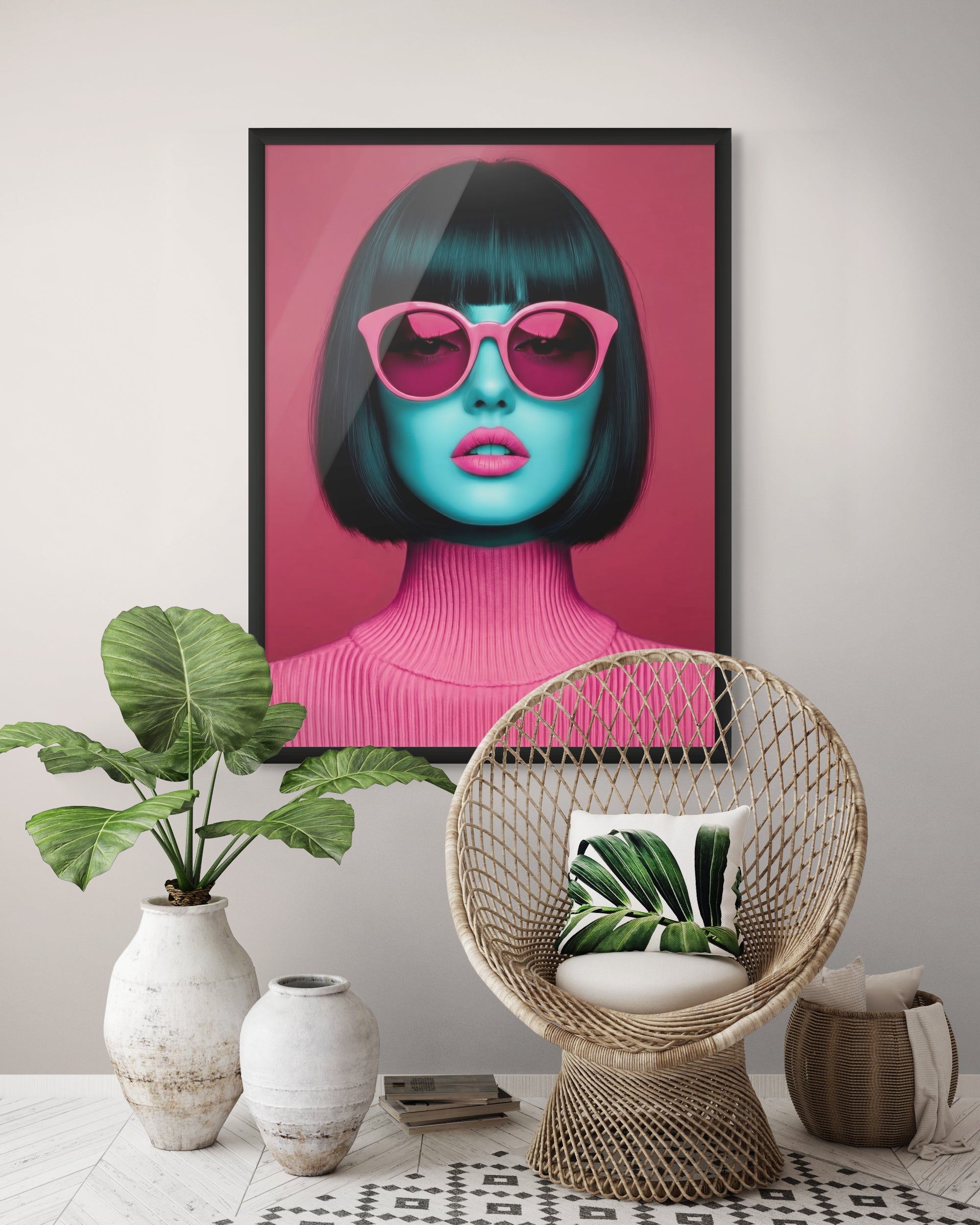 Neon Noir Barbiecore Wanddecoratie Roze – Fashion Pop Art Canvas Print