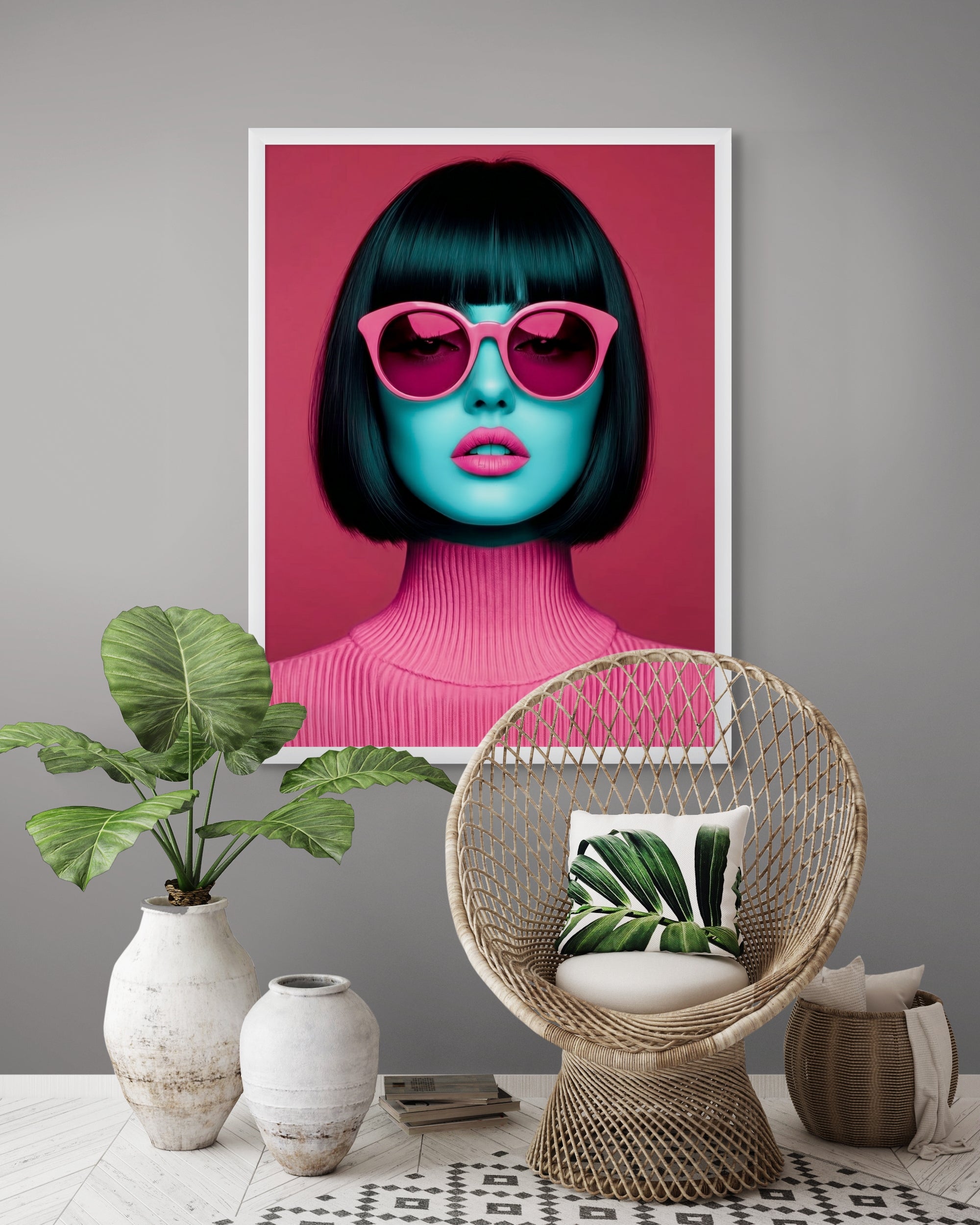 Neon Noir Barbiecore Wanddecoratie Roze – Fashion Pop Art Canvas Print