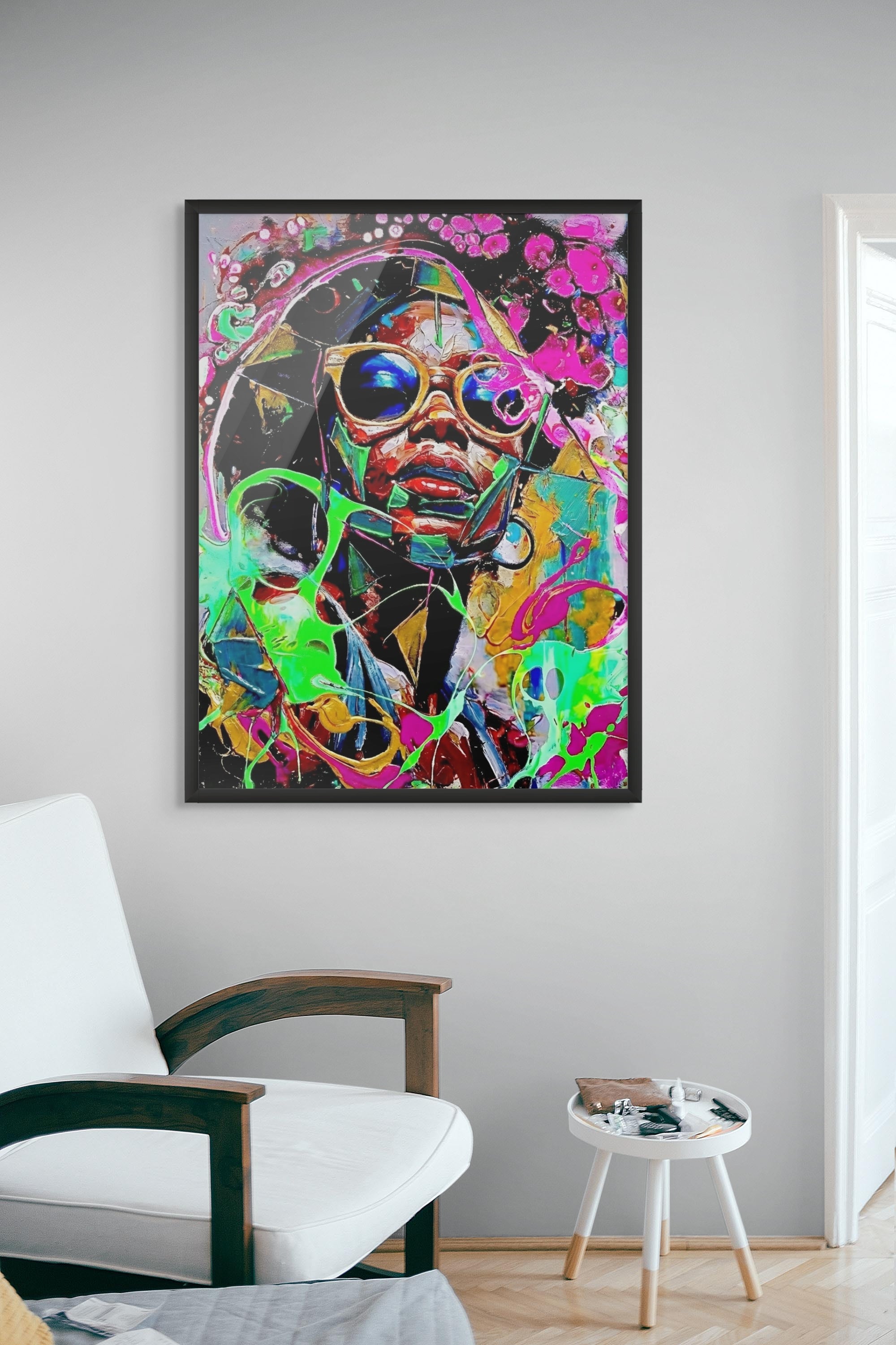 Neon Urban Muze Explosie Wanddecoratie – Moderne Street Art Canvas Print