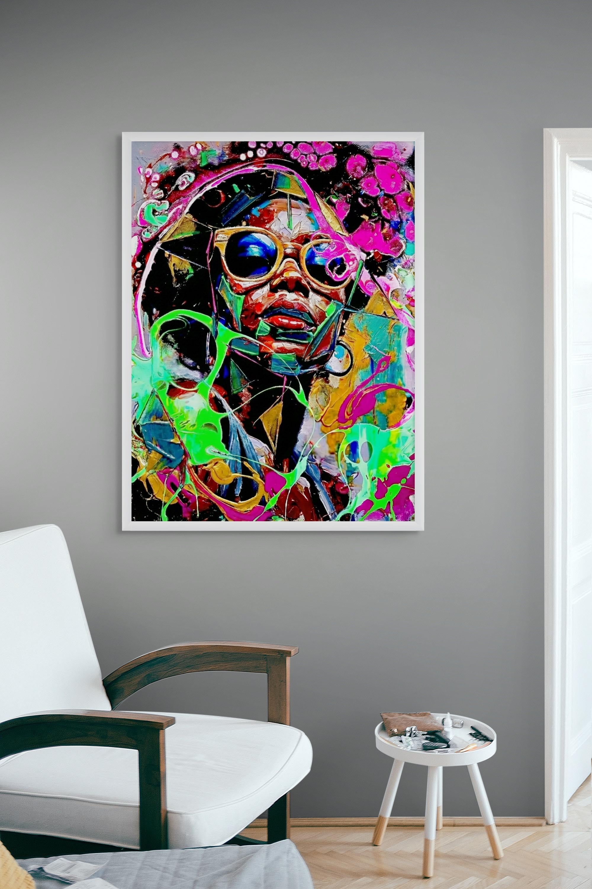Neon Urban Muze Explosie Wanddecoratie – Moderne Street Art Canvas Print