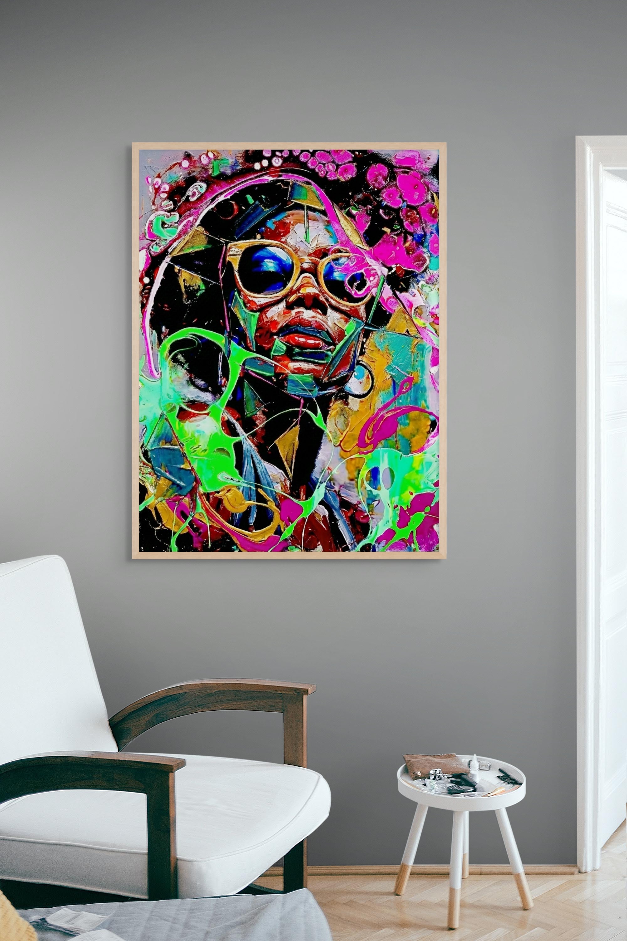 Neon Urban Muze Explosie Wanddecoratie – Moderne Street Art Canvas Print